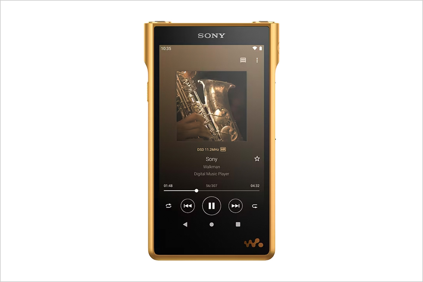 Product image of smartphone showing audio player interface