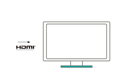 Illustration d’un téléviseur. À gauche, une flèche pointe dans sa direction et on peut voir un logo HDMI