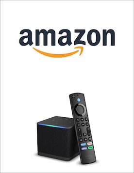 Image d’un Fire TV Cube et Stick d’Amazon sur une étagère