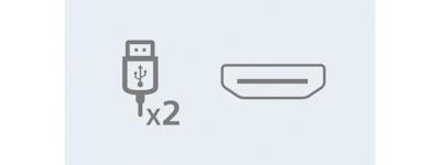 Image of the 2x USB and HDMI connectivity logos.