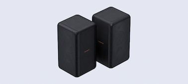 Angled view of SA-RS3S speakers showing Omnidirectional Block design