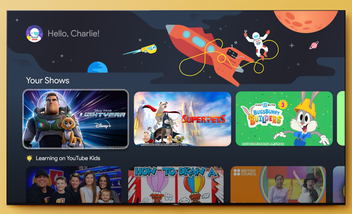 Screenshot showing content for children on Google TV