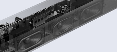 X-Ray image of the HT-A3000 showing the built-in dual subwoofer