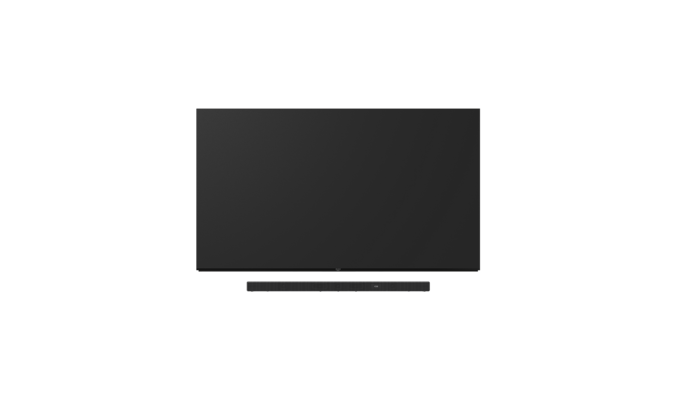 Front shot of HT-A5000 beneath BRAVIA