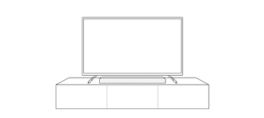 Illustration of a BRAVIA TV with multi-position stand and a soundbar underneath