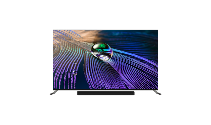 A90J BRAVIA XR TV front shot with soundbar