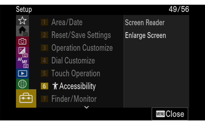 Image du produit montrant l’élément d’accessibilité dans le menu